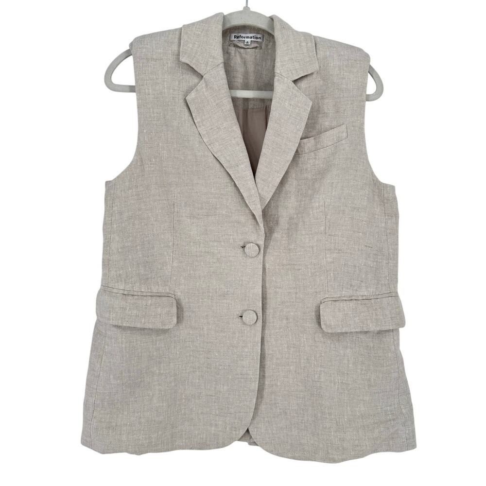 Reformation Womens Linen Sleeveless Blazer Vest SM Cream Professional Oversized